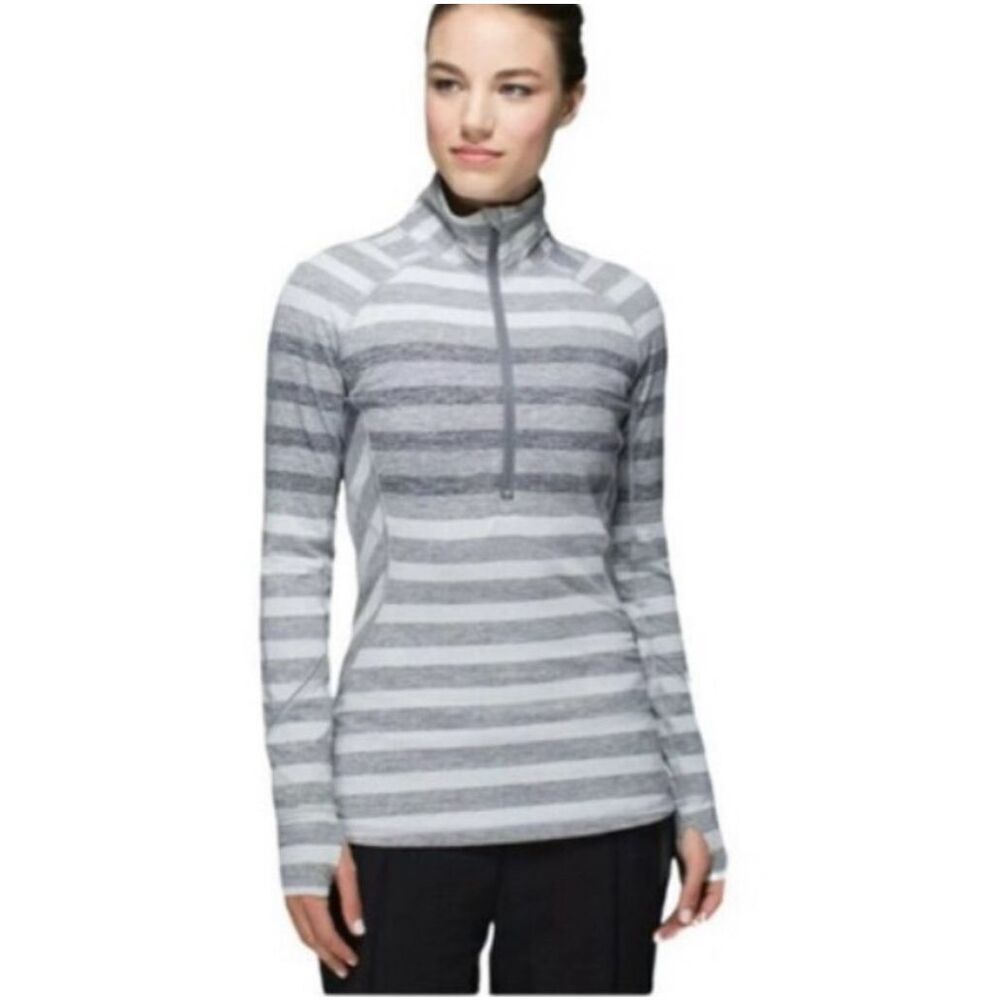 Lululemon Race Your Pace 1/2 Zip Marshmallow Stripe Heathered Slate size 8